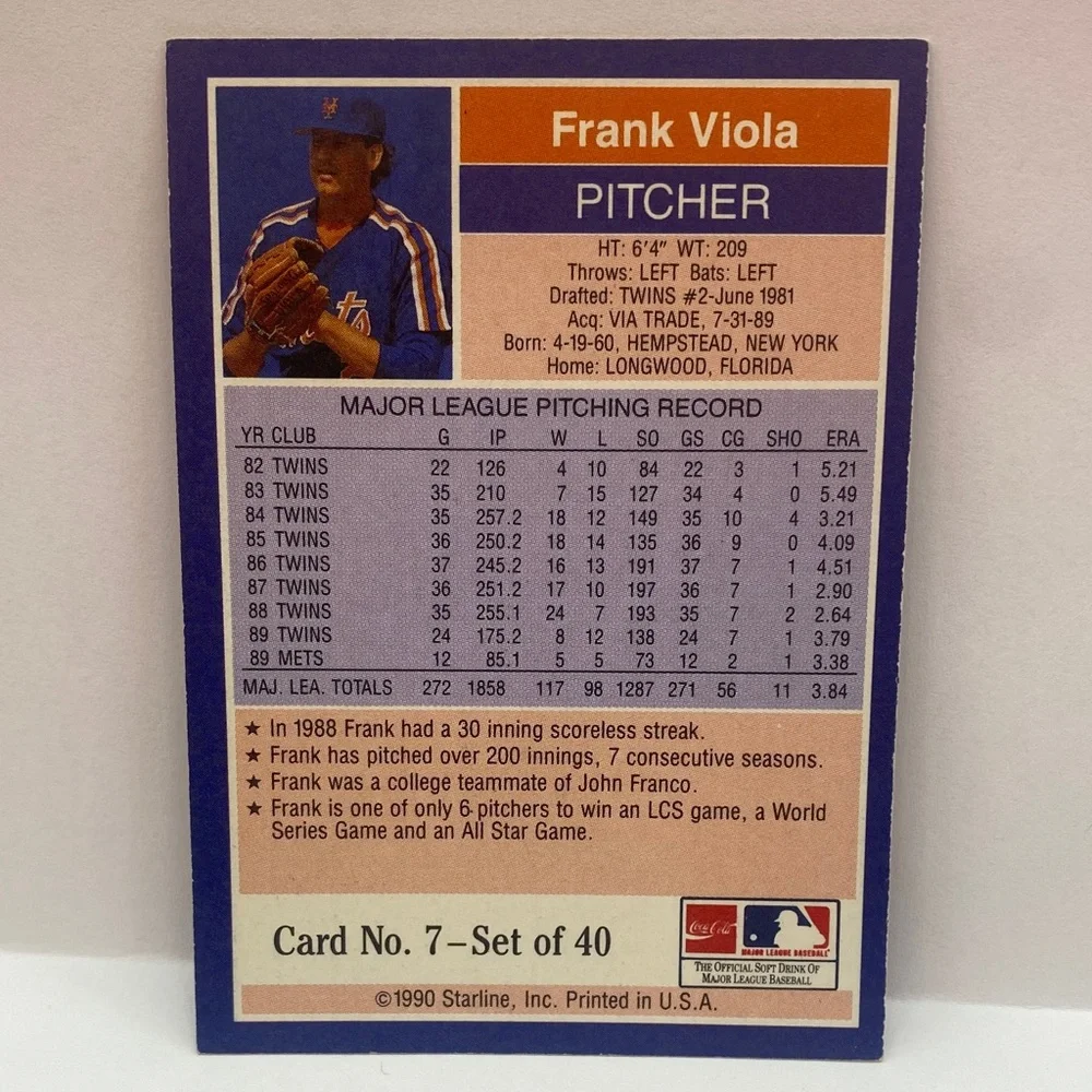 Starline Frank Viola #7 In Person Autograph (065) - Picture 2 of 2
